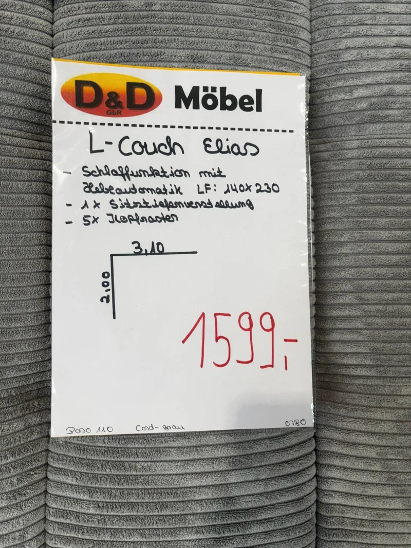 Ecksofa Cord Grau mit Schlaffunktion L-Form verstellbar - Bild 3