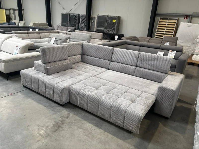 Ecksofa Cord Grau mit Schlaffunktion L-Form verstellbar - Bild 5