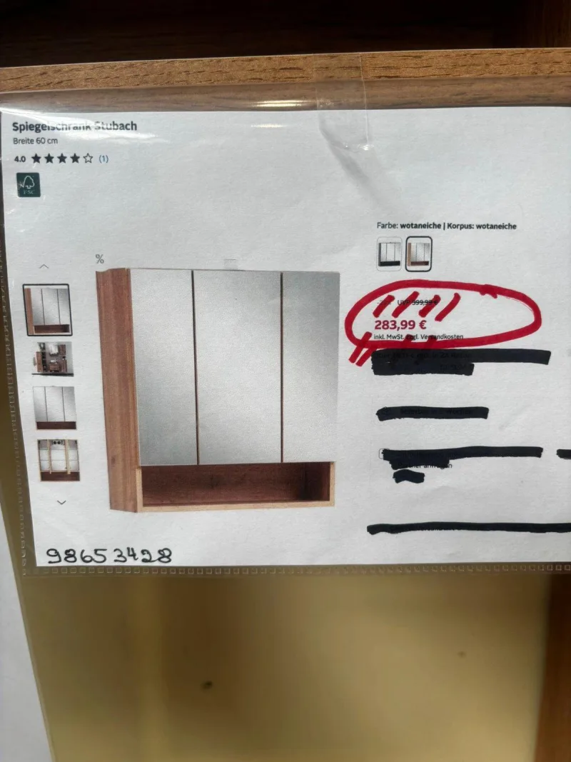 Spiegelschrank Badmöbel Wotaneiche 60x21x64 cm - Bild 4