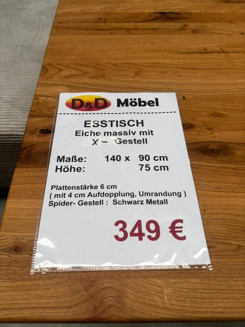 Esstisch Eiche massiv 140x90 cm X-Gestell - Bild 3